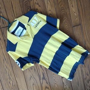 Vintage 1987 AEROPOSTALE MEN'S YELLOW / NAVY STRIPPED POLO SZ S